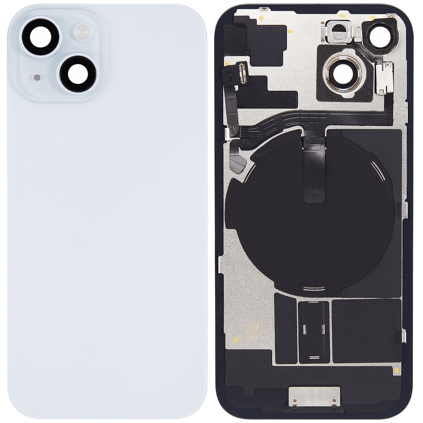 Back Glass With Steel Plate Compatible For iP 15 (Blue)(NO LOGO)