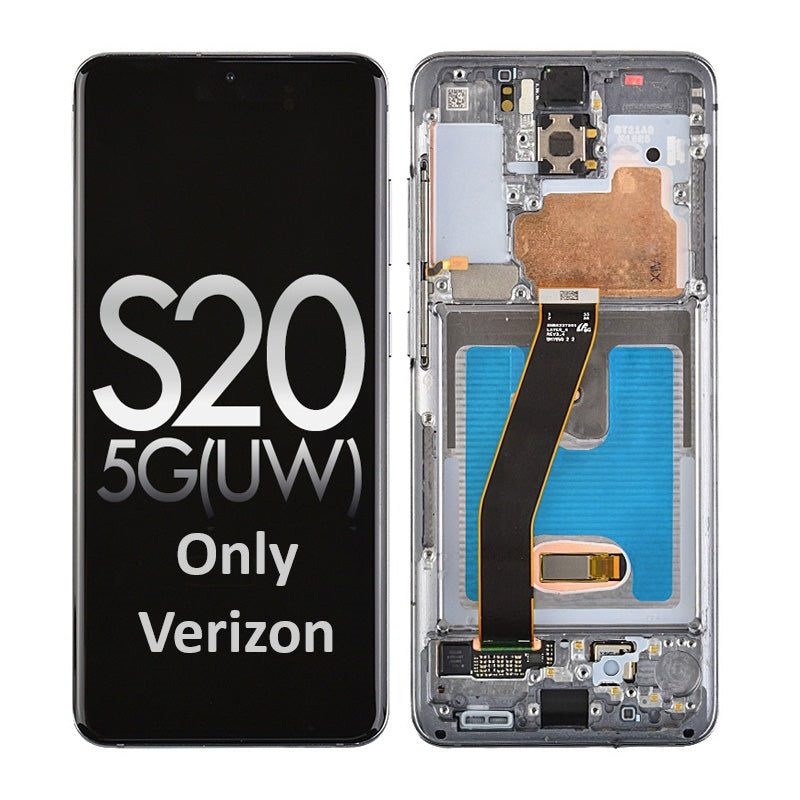 OLED Screen Digitizer Assembly with Frame for Samsung Galaxy S20 5G UW G981V - Cosmic Gray (Compatible for only Verizon)