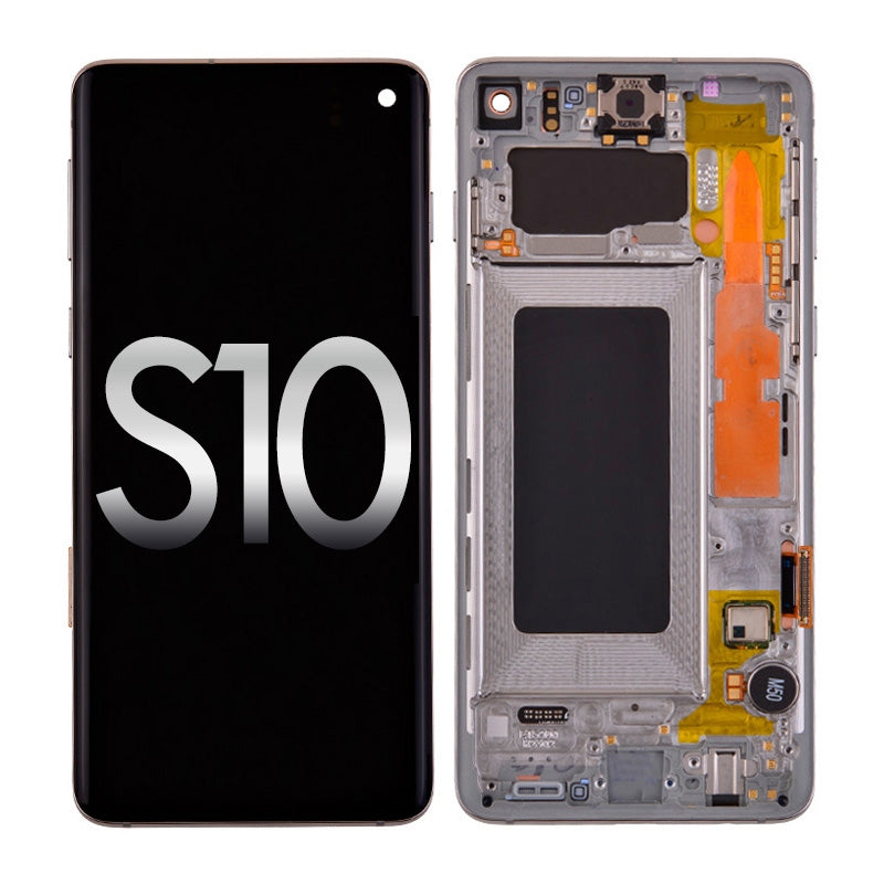Galaxy S10 (G973) Lcd Assembly W/ Frame (Without Finger Print Sensor) (White) (Aftermarket ) Samsung