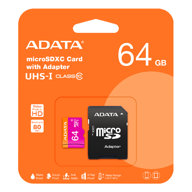 ADATA MicroSD Card With Adapter Class 10 64GB