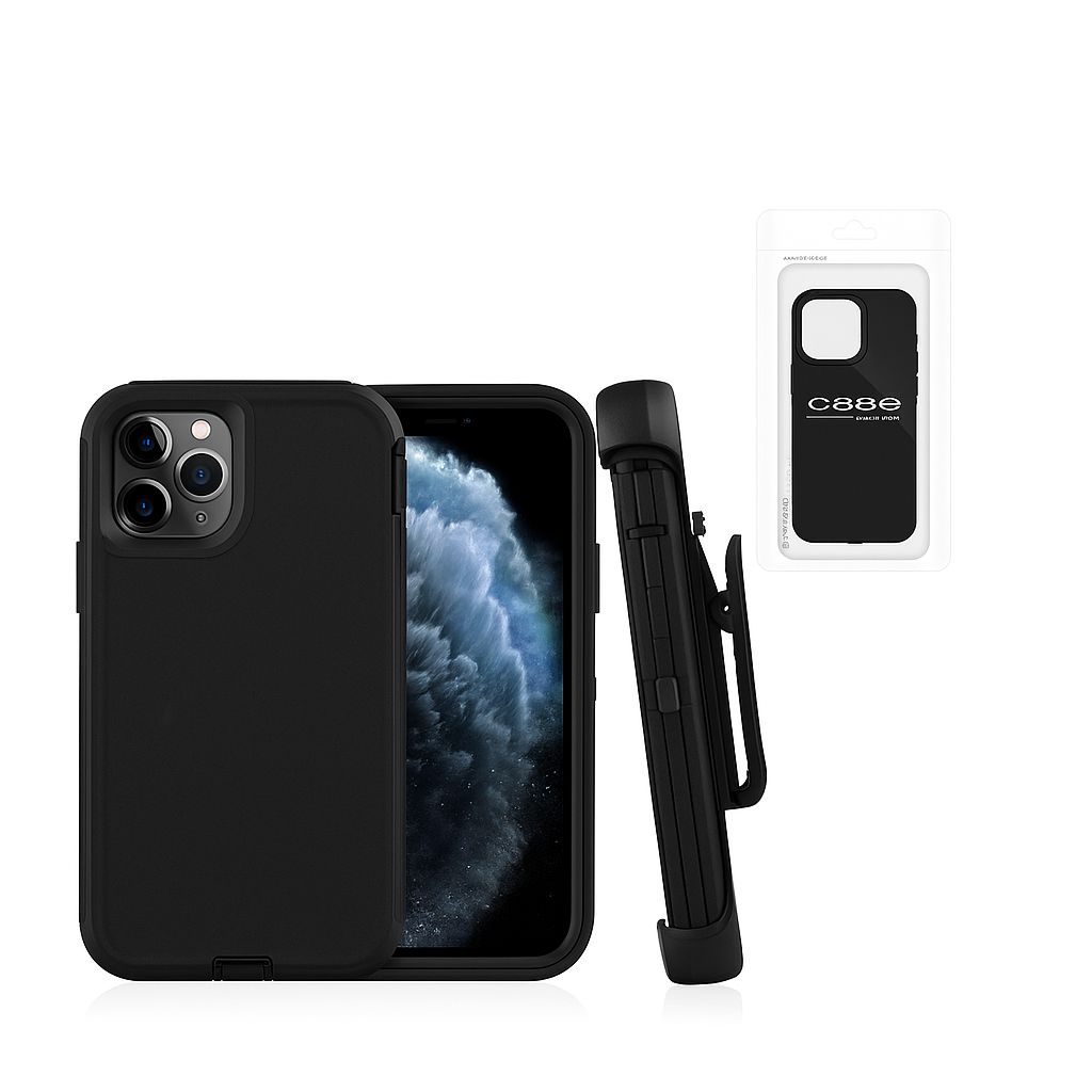 iPhone 17 Defender Case With Clip Black-Black (Polybag Packing)