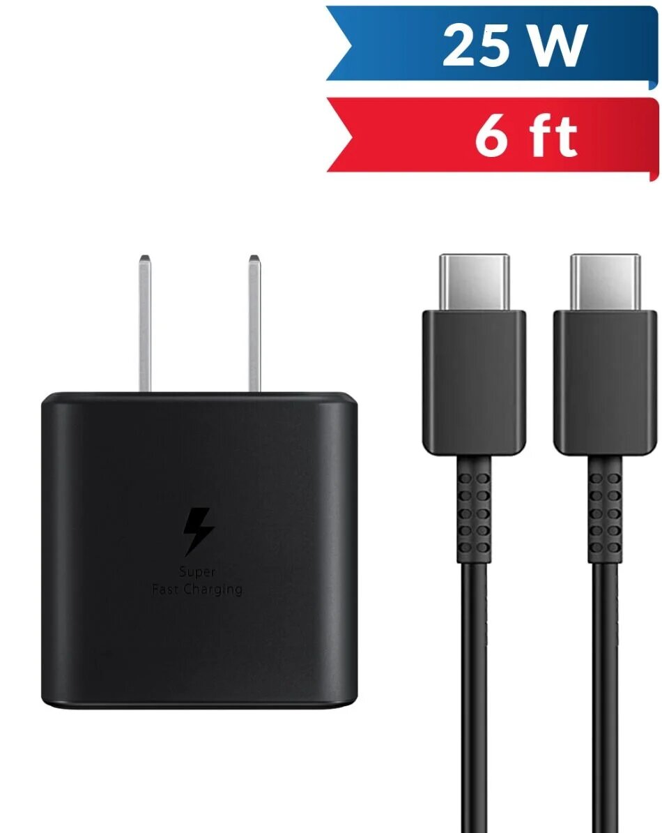 25W PD USB-C Super Fast Wall Charger Adapter with Fast Charging Cable (BLACK) (Only Ground Shipping)