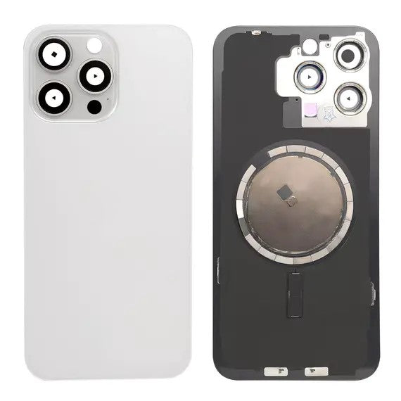 Replacement For iP 15 Pro Max Back Glass Panel With Magsafe Magnet-White Titanium (NO LOGO)