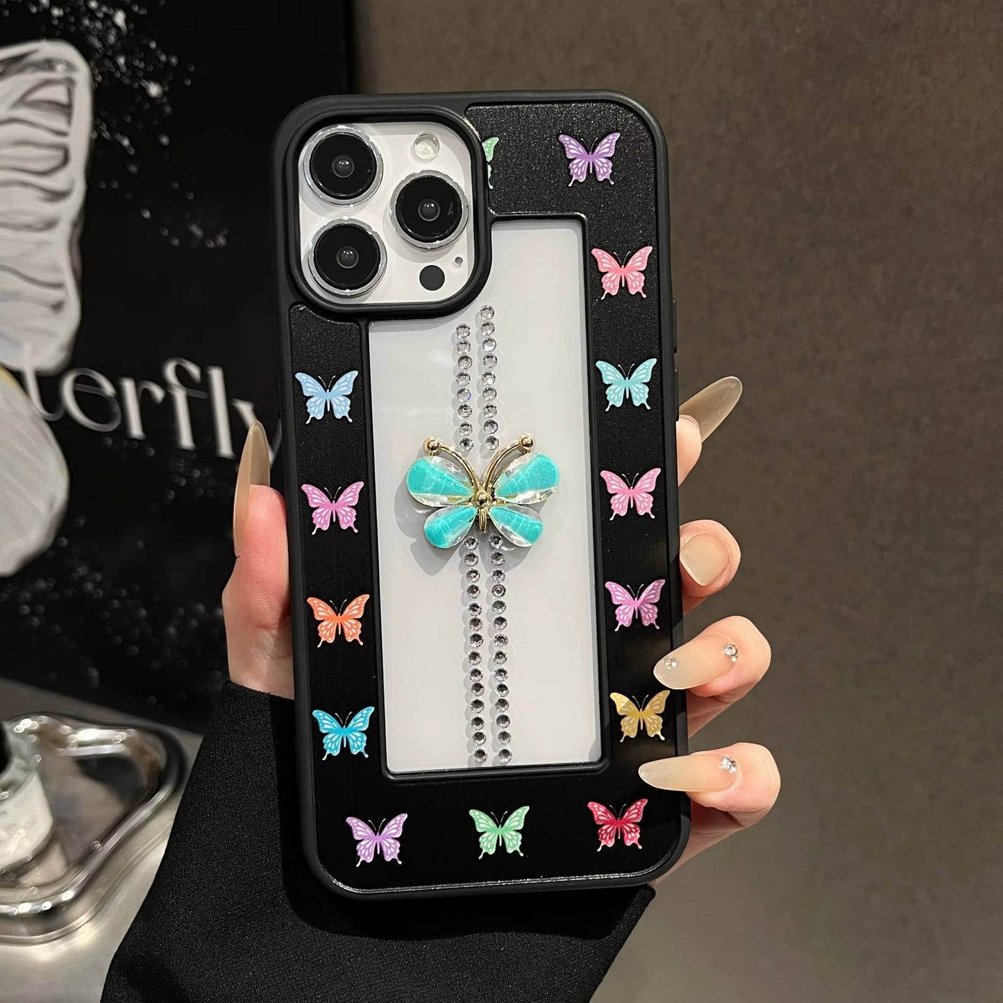 iPhone 17 Pro Max Butterfly Frame Case - Black