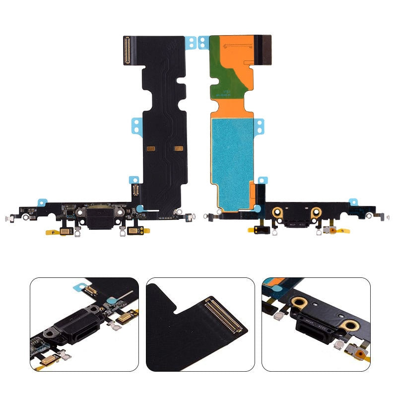 Charging Port with Flex Cable and Mic for iP 8 Plus (High Quality) - Black
