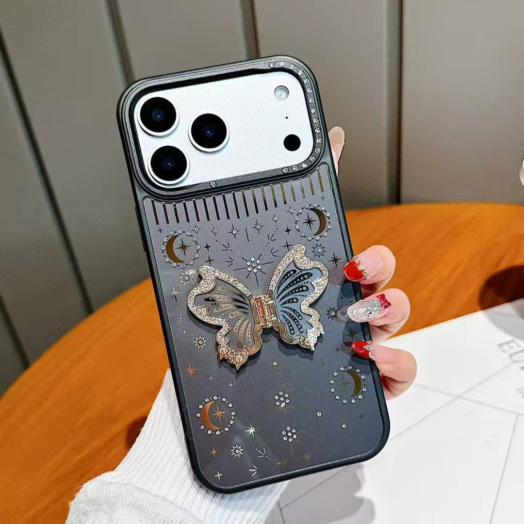 iPhone 17 Pro Max/18 Pro Max (Black) Metalic Butterfly Shiny Case
