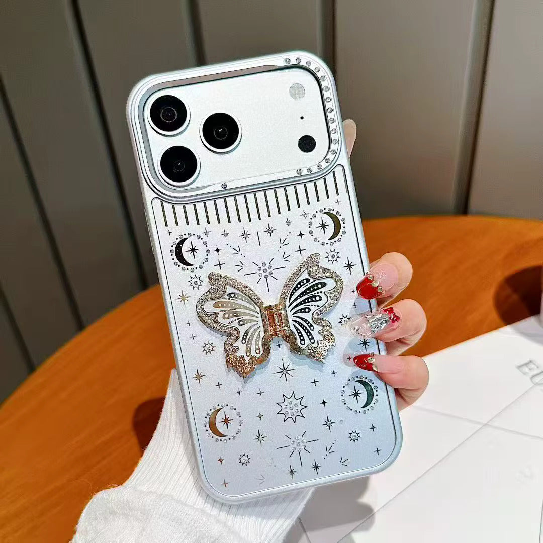 iPhone 17 Pro Max/18 Pro Max (White) Metalic Butterfly Shiny Case