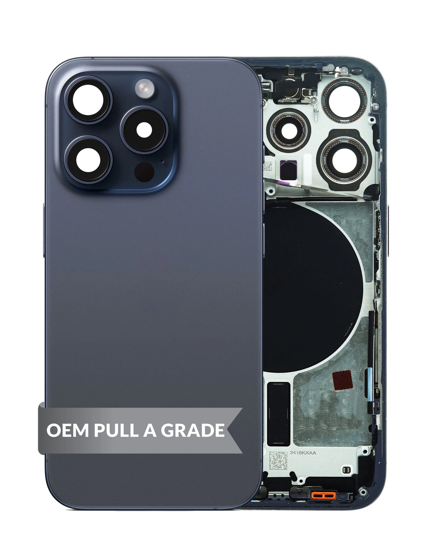 Back Glass iPhone 15 pro (BLUE) (OEM Pull A Grade) with Wireless NFC Charging Flex and MagSafe Magnet