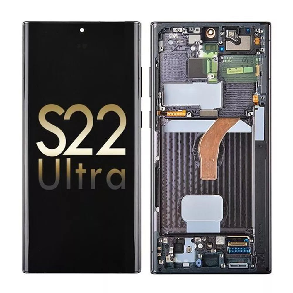 OLED SCREEN DIGITIZER WITH FRAME REPLACEMENT FOR SAMSUNG GALAXY S22 ULTRA 5G S908 (AFTERMARKET) - GRAPHITE