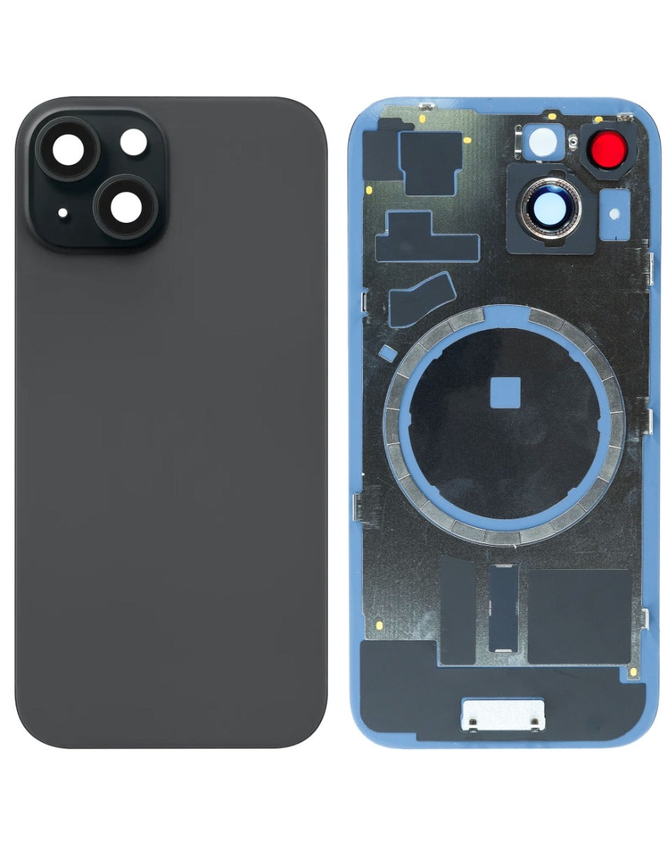 Back Glass With Steel Plate Compatible For iPhone 15  (Black) (NO LOGO)