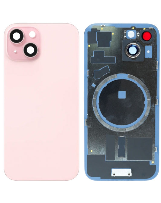 Back Glass With Steel Plate Compatible For iPhone 15 (Pink) (NO LOGO)