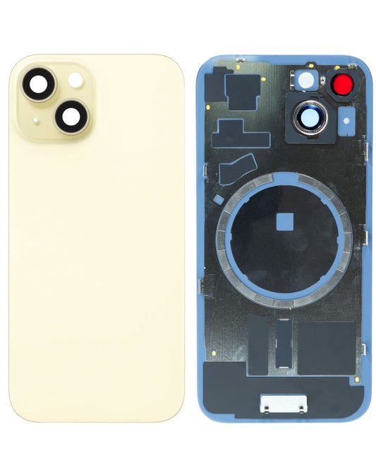 Back Glass With Steel Plate Compatible For iPhone 15 (Yellow) (NO LOGO)