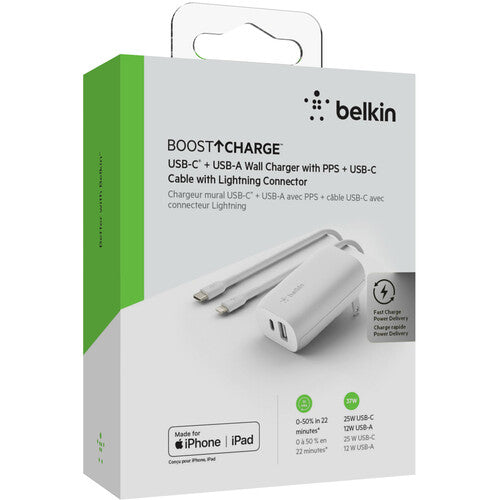 Belkin Dual Wall Charger with Lightning Cable (White)