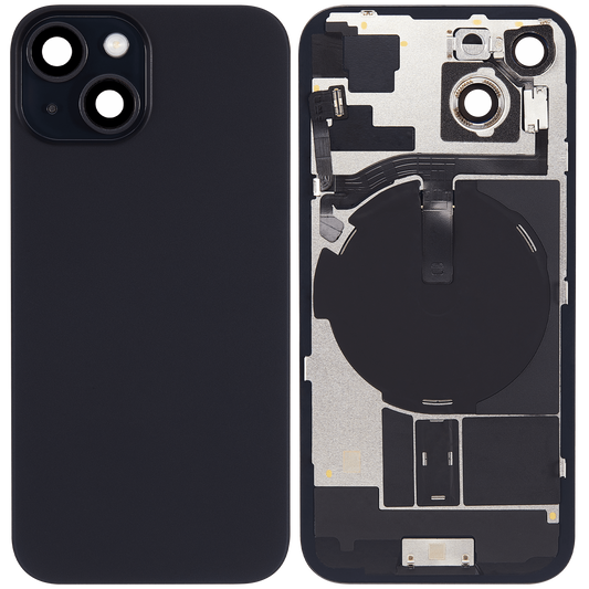 Back Glass With Steel Plate Compatible For iP 15  (Black) (NO LOGO)