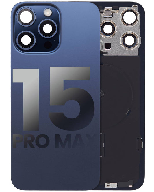 Back Glass With Steel Plate Compatible For iPhone 15 Pro Max (Blue)