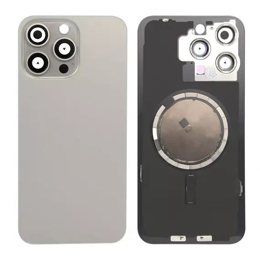 Replacement For iP 15 Pro Max Back Glass Panel With Magsafe Magnet-Natural Titanium (NO LOGO)