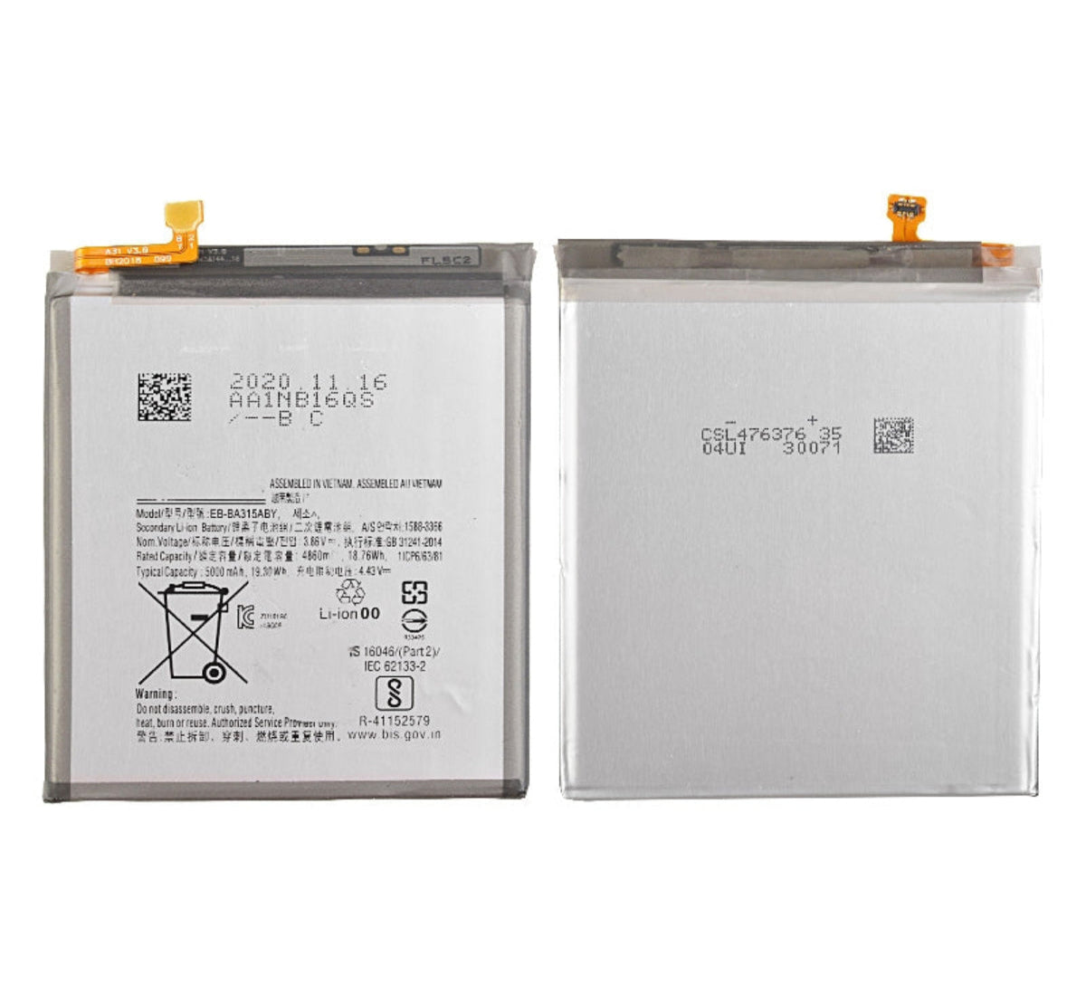 3.86V 4860mAh Battery for Samsung Galaxy A31 (2020) A315/ A32 4G (2021) A325 Compatible (EB-BA315ABY)