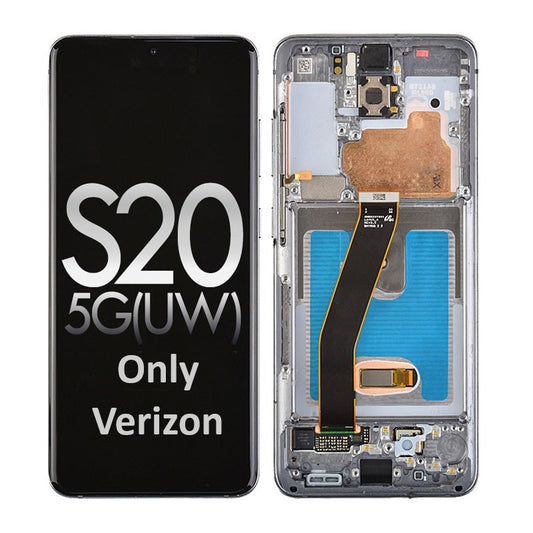 OLED Screen Digitizer Assembly with Frame for Samsung Galaxy S20 5G UW G981V - Cosmic Gray (Compatible for only Verizon)
