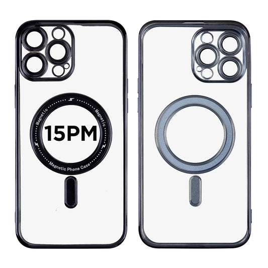 Magnetic Soft Phone Case for iPhone 15 Pro Max - Silver