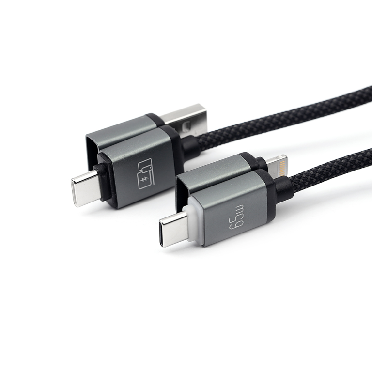 NCC Braided Aluminium 4-in-1 Charging Cables 1.2/2.0m (65W) - Black