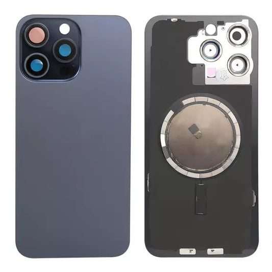 Replacement For iP 15 Pro Max Back Glass Panel With Magsafe Magnet-Blue Titanium (NO LOGO)