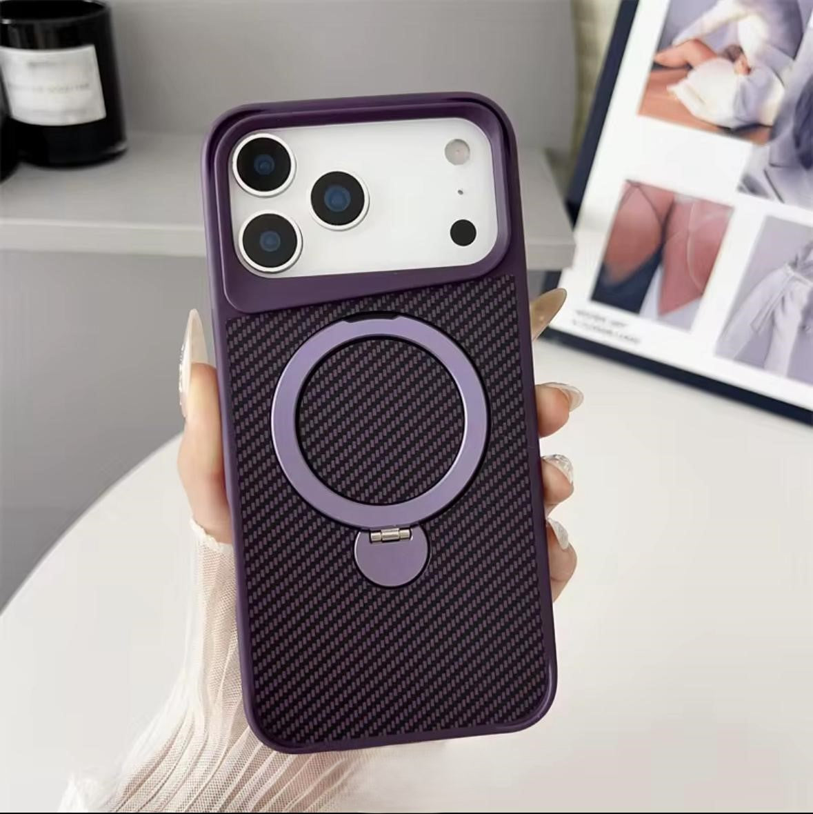 iPhone 17 Pro/18 Pro Carbon Fiber Kickstand Case (With Retail Box) | Purple