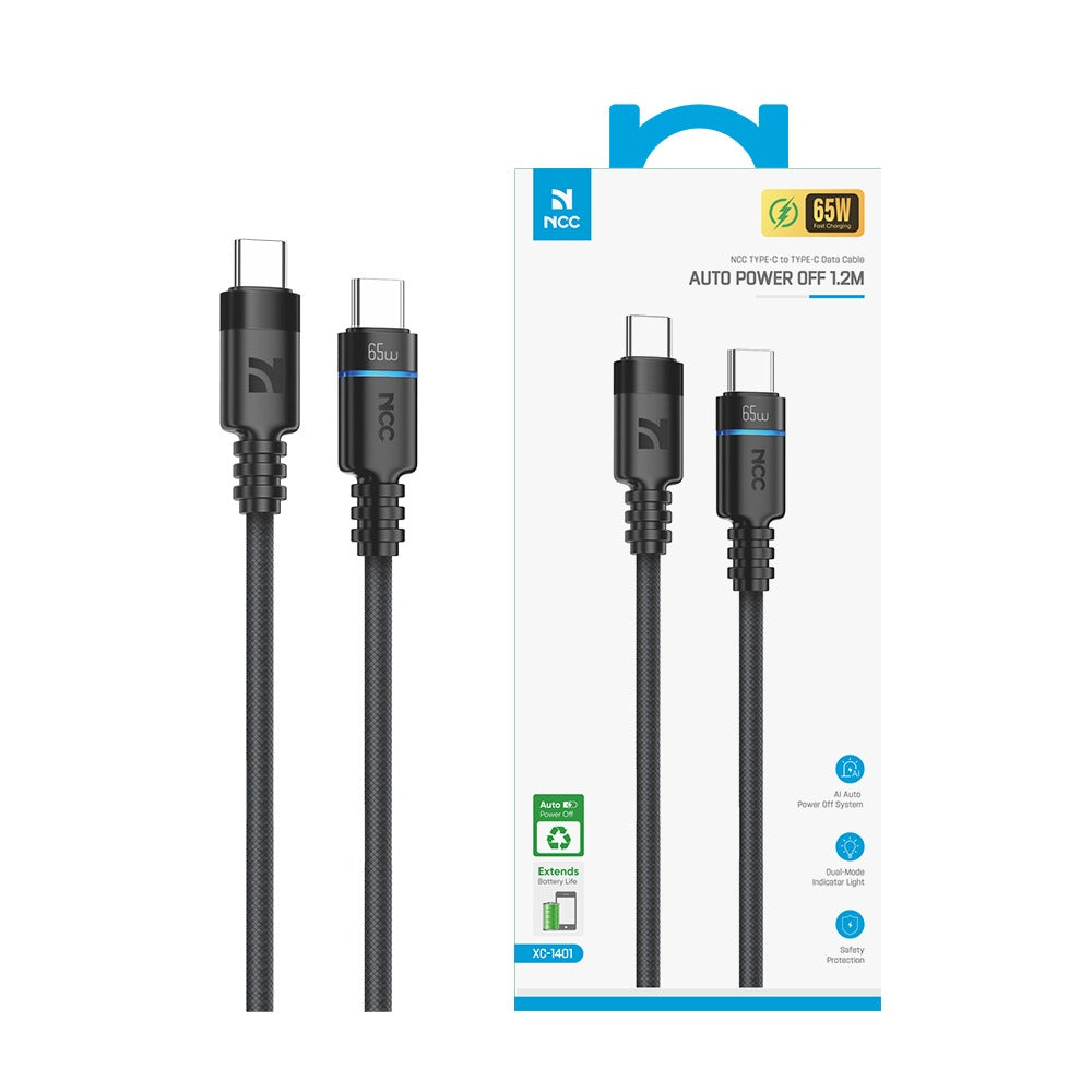 NCC Type-C to Type-C Braided Aluminium Fast Charging Cables 1.2m - 65W - Black XC-1401
