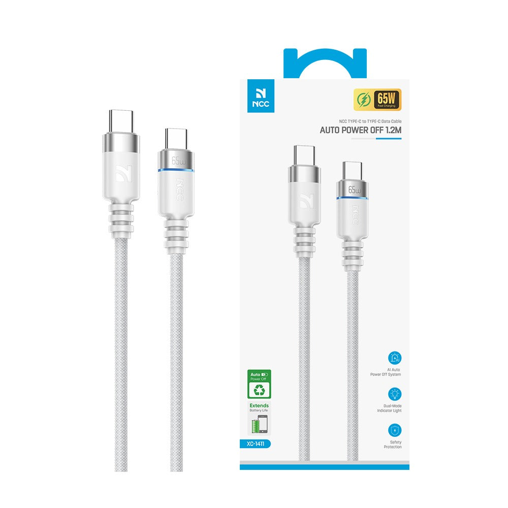 NCC Type-C to Type-C Braided Aluminium Fast Charging Cables 1.2m - 65W - White