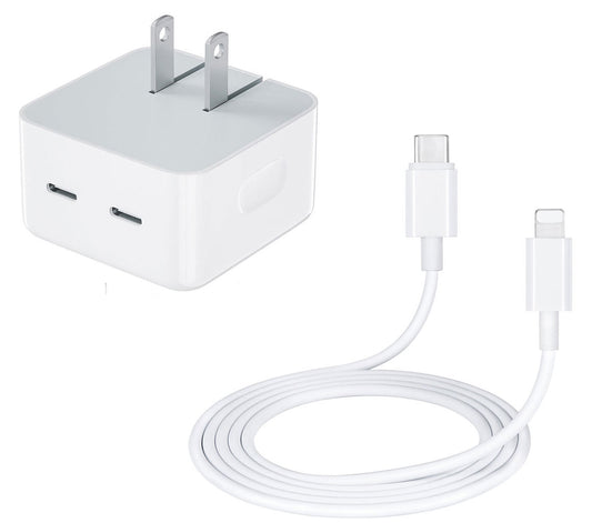 Dual USB Type-C 35W Charger With 3ft Lightning Cable (Ground Shipping)
