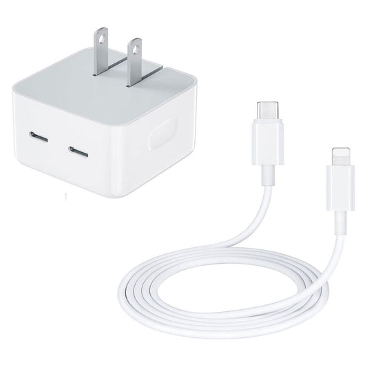 Dual USB Type-C 35W Charger With 3ft Lightning Cable (Ground Shipping)