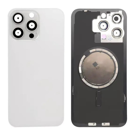 Replacement For iP 15 Pro Max Back Glass Panel With Magsafe Magnet-White Titanium (NO LOGO)