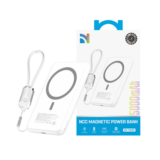 NCC WS-T192BP 5000mAh Ultra Slim Magnetic Fast Charging Power Bank – White