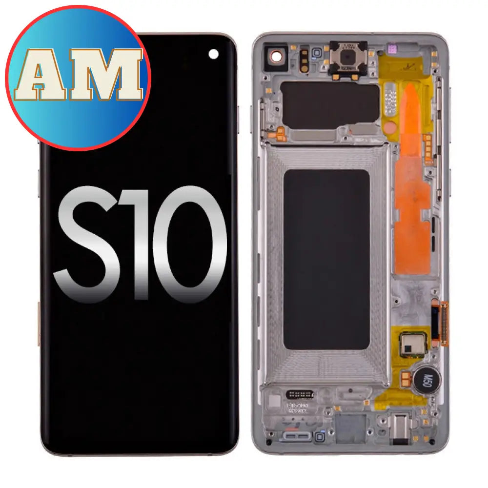 Galaxy S10 (G973) Lcd Assembly W/ Frame (Without Finger Print Sensor) (White) (Aftermarket ) Samsung
