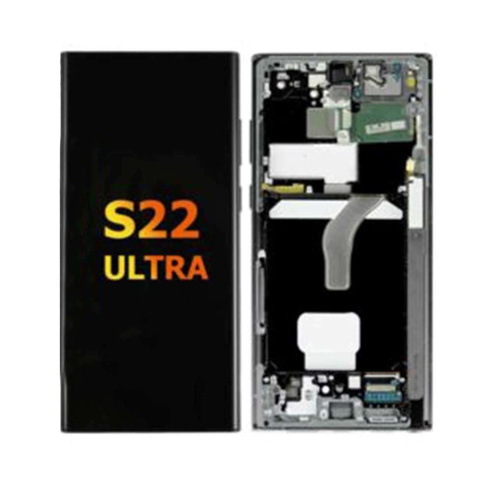 Screen Digitizer with Frame Replacement for Samsung Galaxy S22 Ultra 5G S908 (Oem Pull) - Black