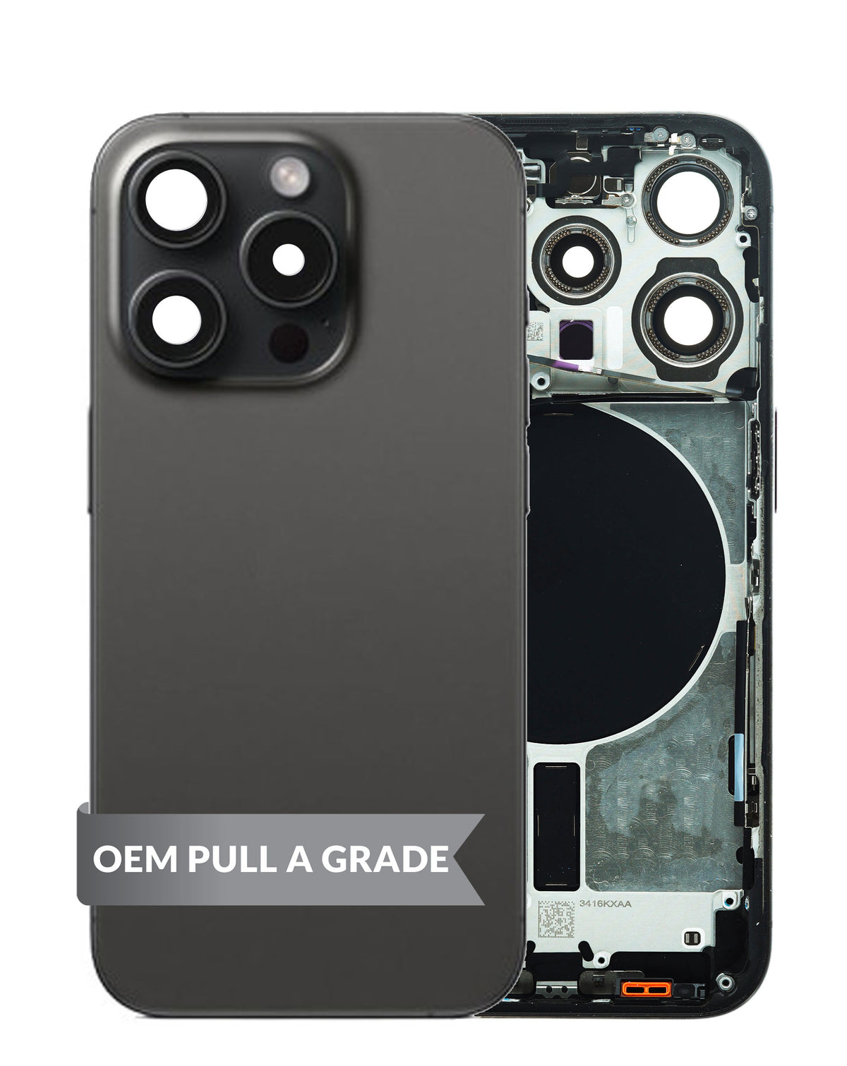 Back Glass iPhone 15 pro  (BLACK) (OEM Pull A Grade) with Wireless NFC Charging Flex and MagSafe Magnet
