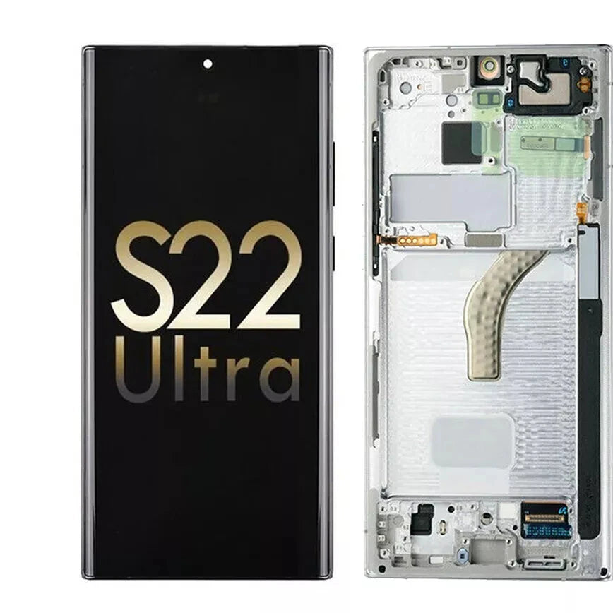 OLED SCREEN DIGITIZER WITH FRAME REPLACEMENT FOR SAMSUNG GALAXY S22 ULTRA 5G S908 (AFTERMARKET) - WHITE