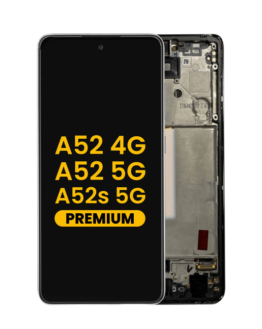 OLED Assembly with Frame (AWESOME BLACK) (Premium) for Galaxy A52 4G (A525 / 2021) / A52 5G (A526 / 2021) / A52s 5G (A528 / 2021)